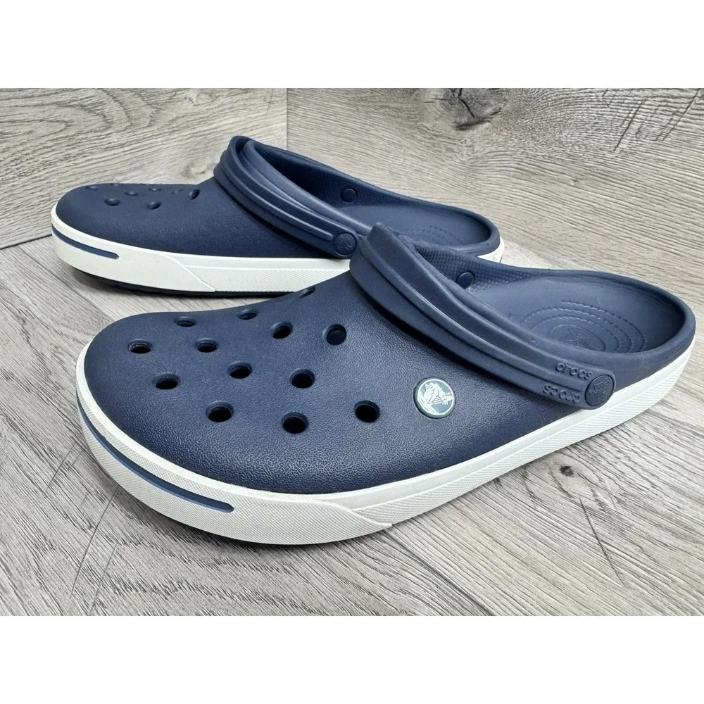 CROCS Mens SZ 13 Navy Rotatable Strap Rubber Classic Clog Sandals